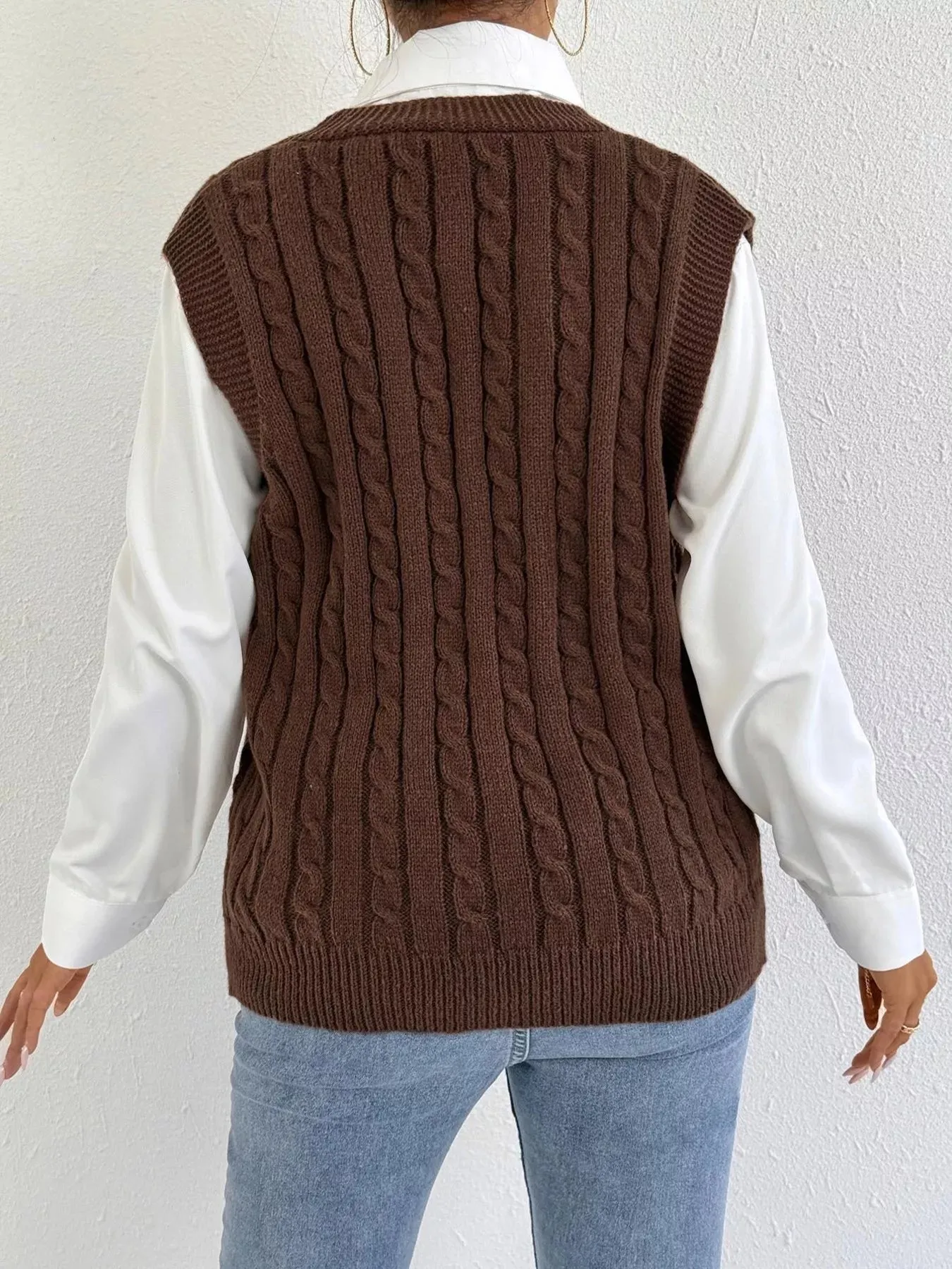 Cable-Knit Button-Up Sweater Vest sold by Charming Charlie product image thumbnail 5