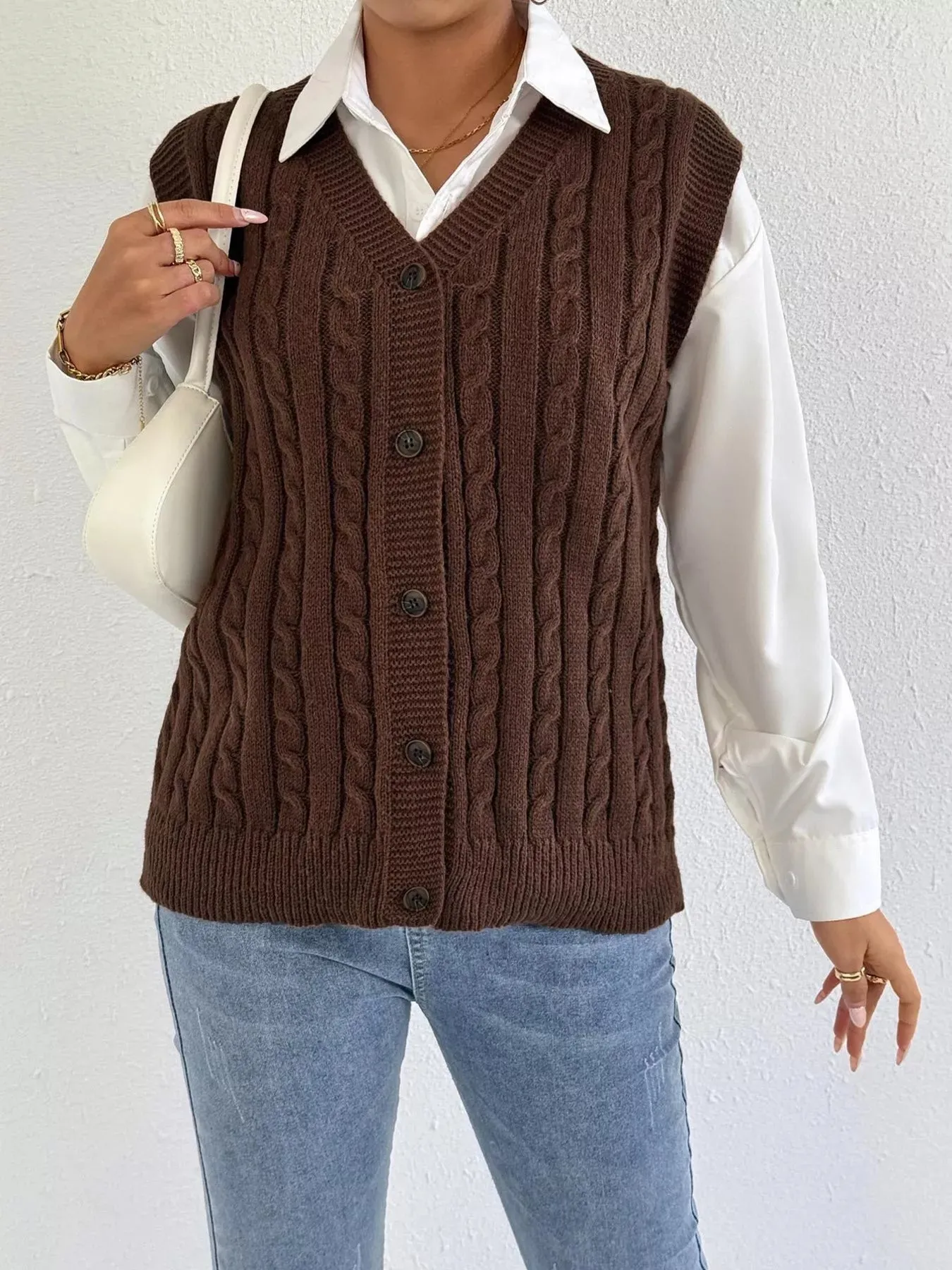 Cable-Knit Button-Up Sweater Vest sold by Charming Charlie product image thumbnail 2