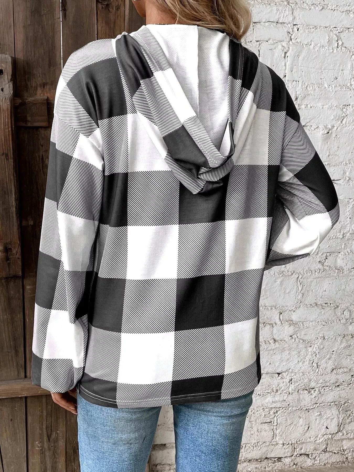 Casual Plaid Button Detail Hoodie sold by Charming Charlie product image thumbnail 2