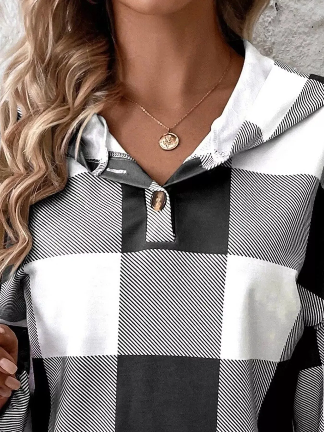 Casual Plaid Button Detail Hoodie sold by Charming Charlie product image thumbnail 3