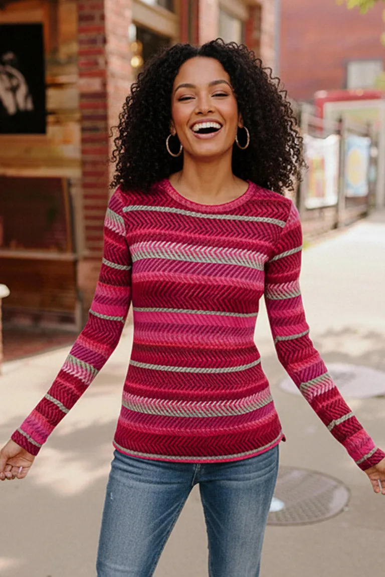 Keep Me Guessing Magenta Herringbone Long Sleeve sold by Charming Charlie product image thumbnail 4