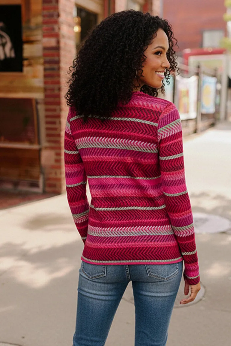 Keep Me Guessing Magenta Herringbone Long Sleeve sold by Charming Charlie product image thumbnail 2
