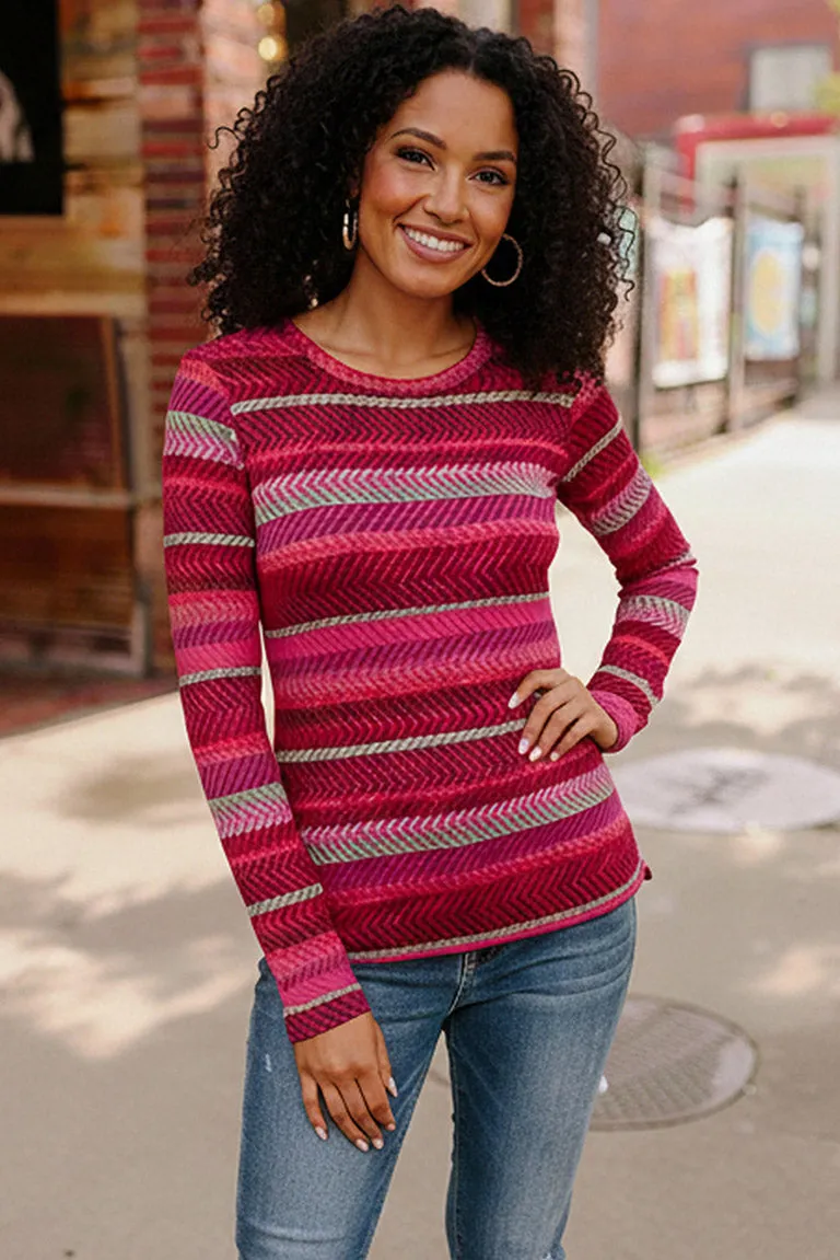 Keep Me Guessing Magenta Herringbone Long Sleeve sold by Charming Charlie product image thumbnail 3