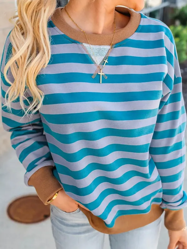 Striped Round Neck Casual Sweatshirt sold by Charming Charlie