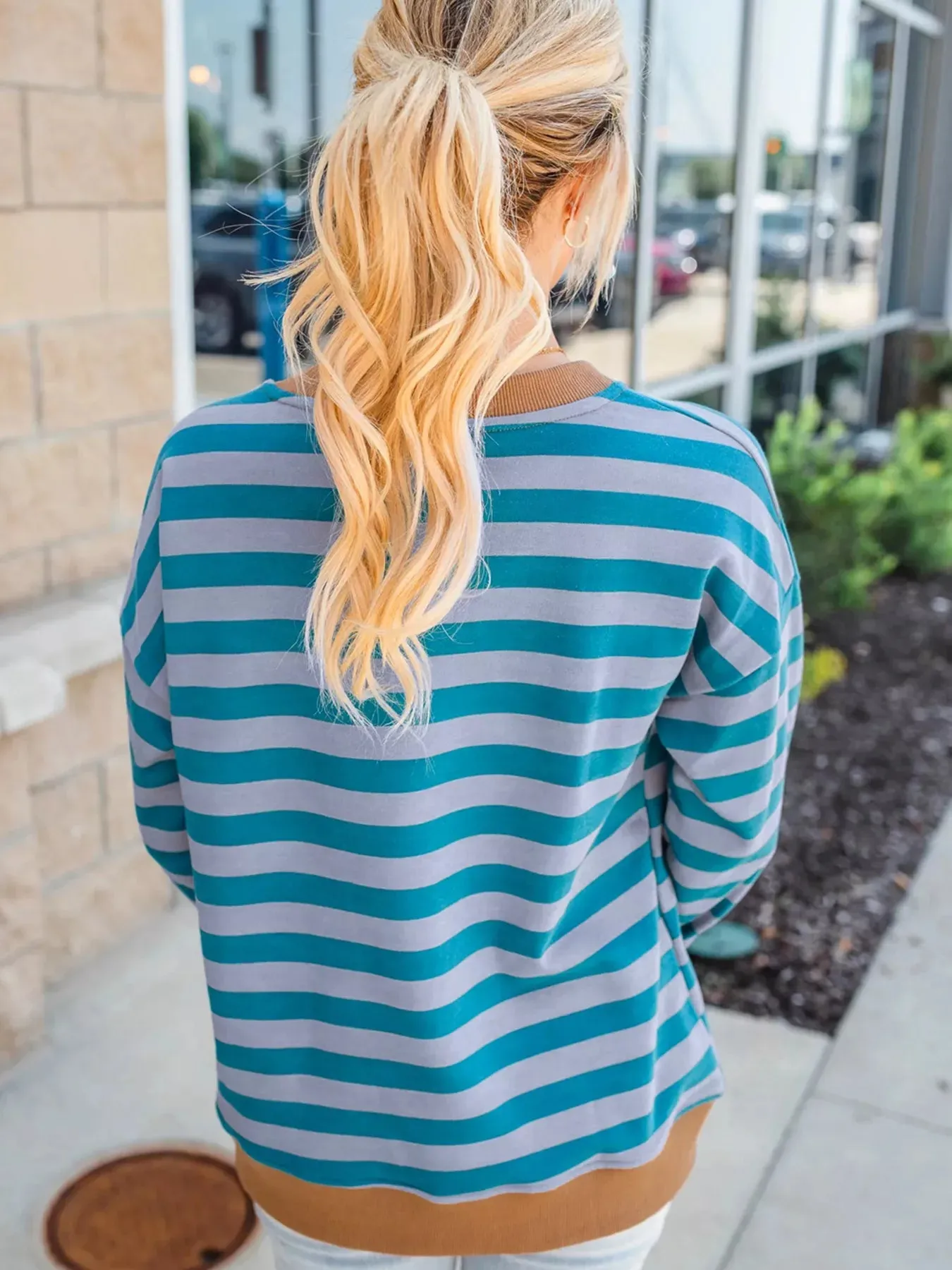 Striped Round Neck Casual Sweatshirt sold by Charming Charlie product image thumbnail 2