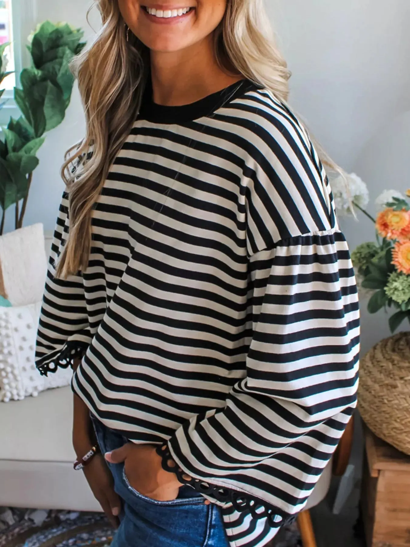 Striped Round Neck Bell Sleeve Top sold by Charming Charlie product image thumbnail 2