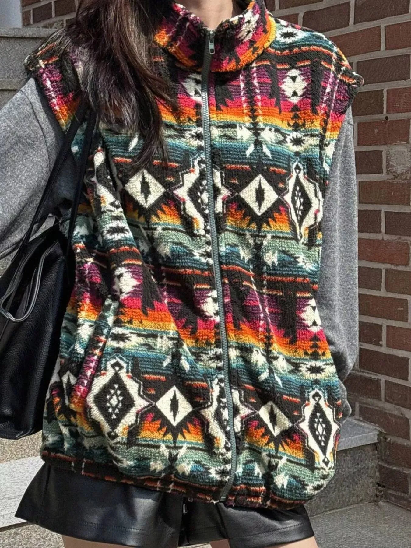 Geometric Fleece Vest Coat sold by Charming Charlie product image thumbnail 5