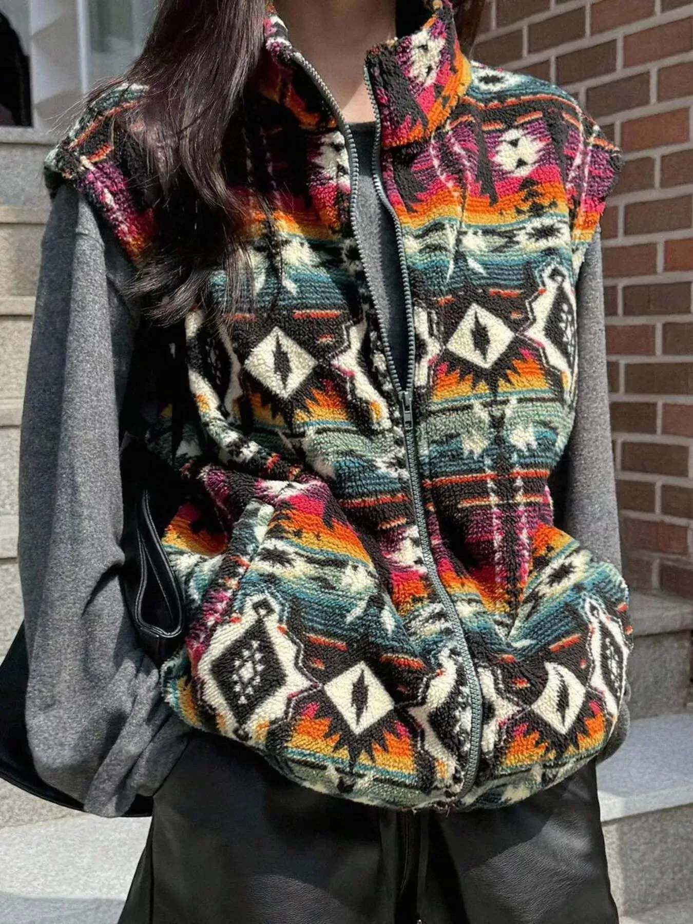 Geometric Fleece Vest Coat sold by Charming Charlie product image thumbnail 2