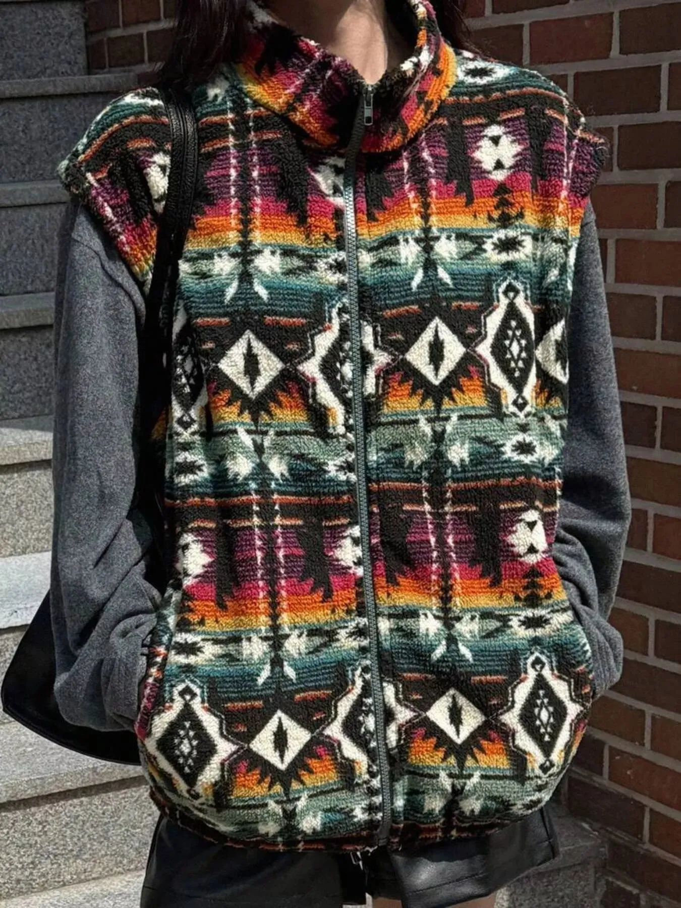 Geometric Fleece Vest Coat sold by Charming Charlie product image thumbnail 4
