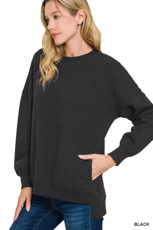 Zenana Full Size Fleece Hi-low Boyfriend Sweatshirts with Pockets Plus Size sold by Charming Charlie