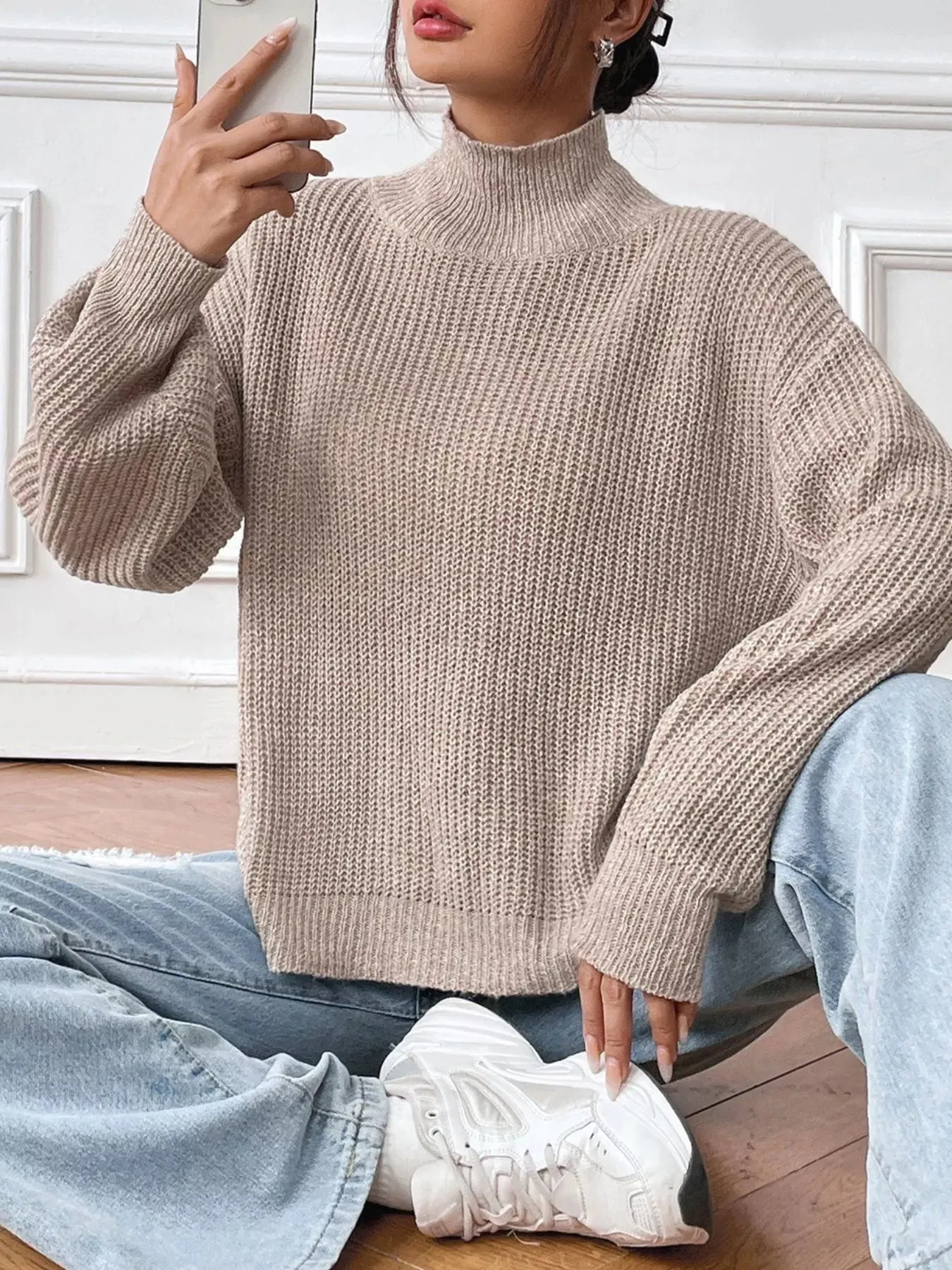 Cozy Knit Turtleneck Dropped Shoulder Sweater sold by Charming Charlie product image thumbnail 5