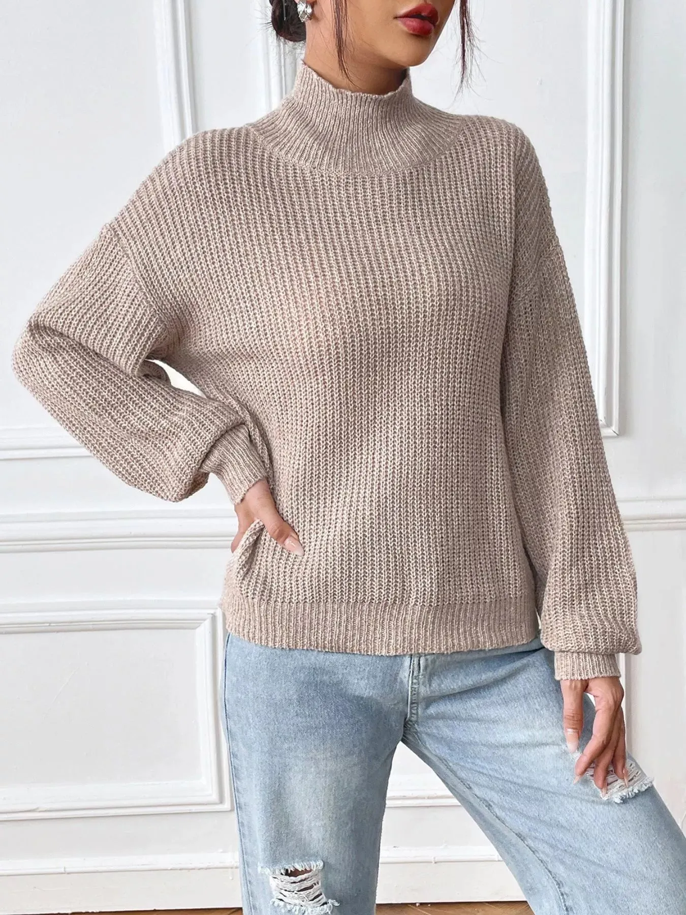 Cozy Knit Turtleneck Dropped Shoulder Sweater sold by Charming Charlie product image thumbnail 3