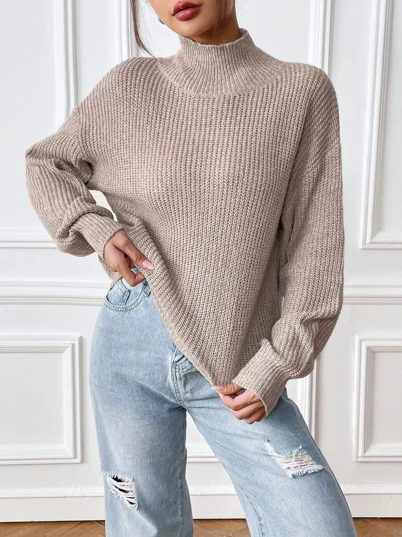 Cozy Knit Turtleneck Dropped Shoulder Sweater sold by Charming Charlie