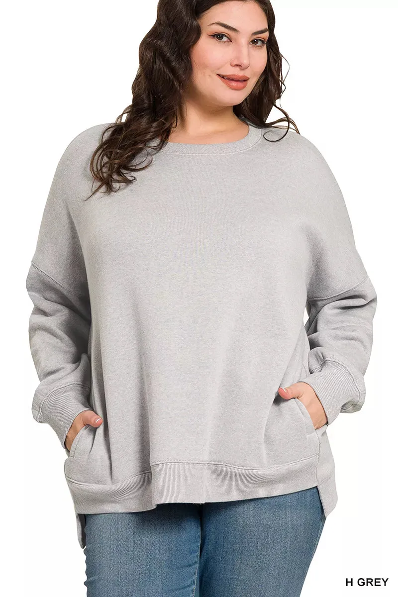 Zenana Full Size Fleece Hi-low Boyfriend Sweatshirts with Pockets Plus Size sold by Charming Charlie product image thumbnail 3