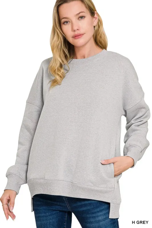Zenana Full Size Fleece Hi-low Boyfriend Sweatshirts with Pockets Plus Size sold by Charming Charlie