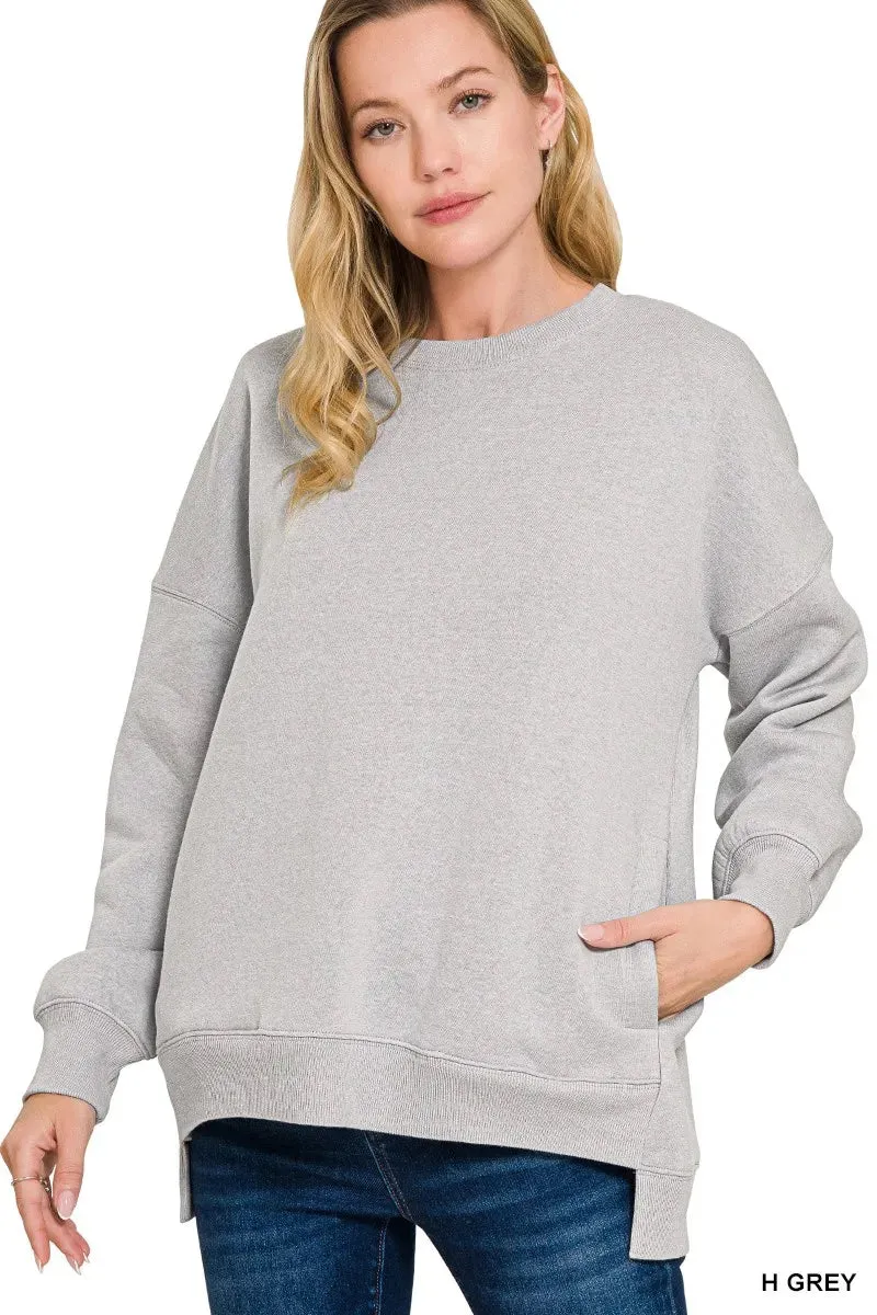 Zenana Full Size Fleece Hi-low Boyfriend Sweatshirts with Pockets Plus Size sold by Charming Charlie