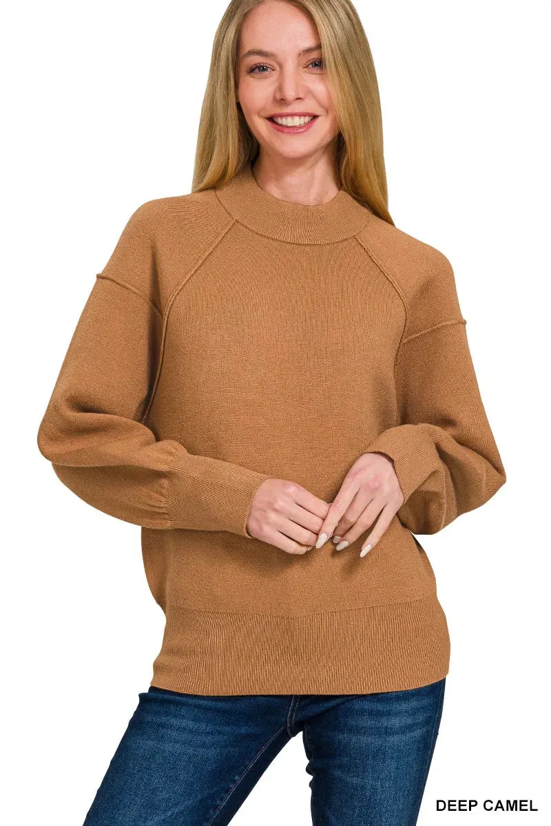 Zenana Viscose Mock Neck Exposed Seam Sweater sold by Charming Charlie