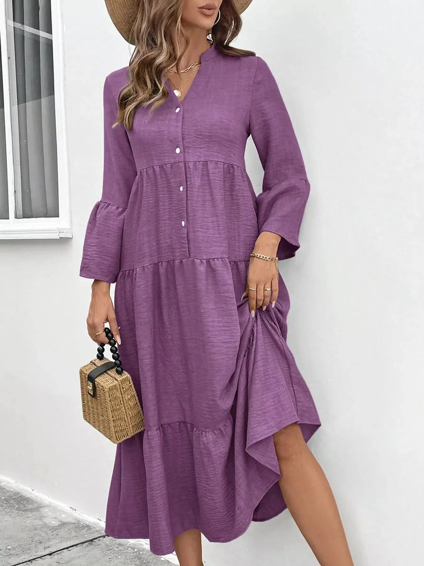 Ruffle Hem Button Front Tiered Dress sold by Charming Charlie product image thumbnail 5