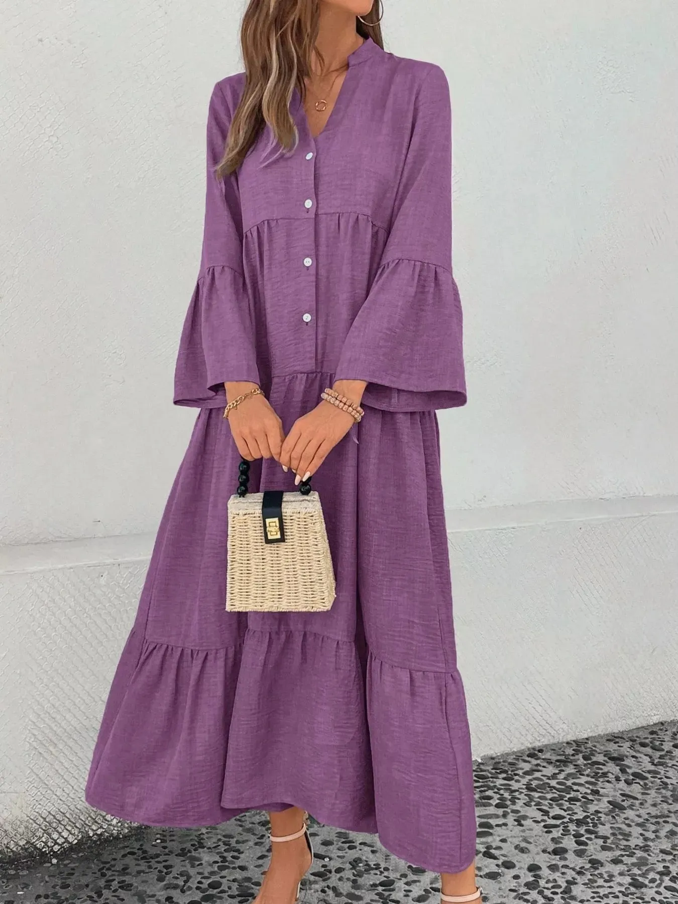 Ruffle Hem Button Front Tiered Dress sold by Charming Charlie product image thumbnail 3