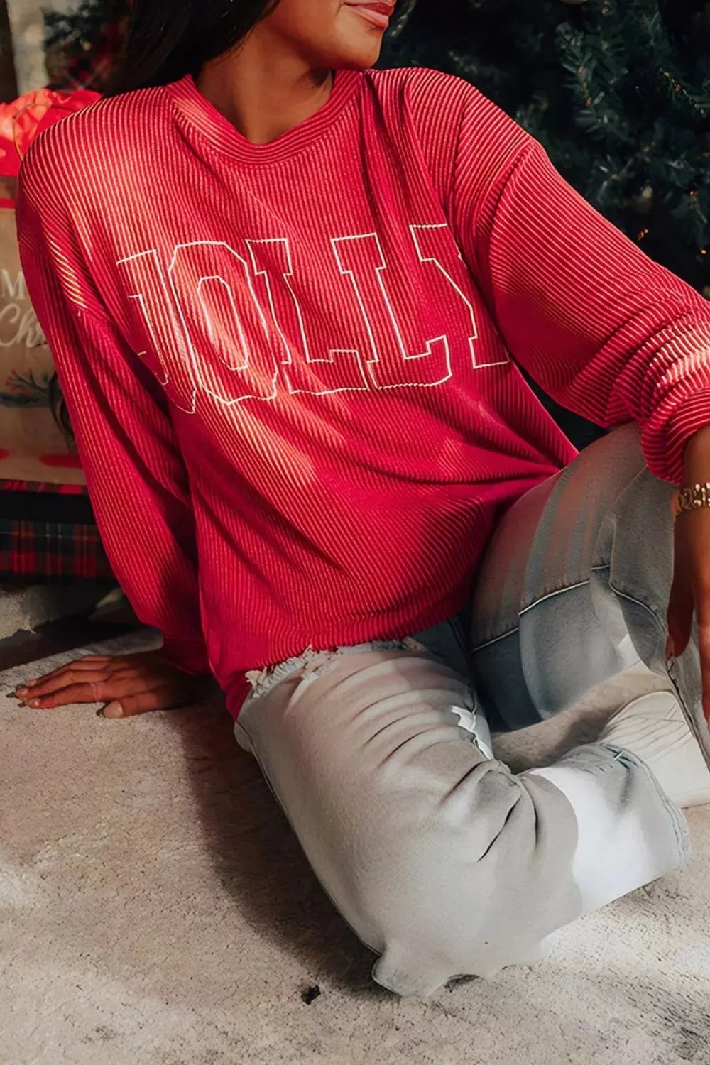 JOLLY Textured Christmas Sweatshirt sold by Charming Charlie