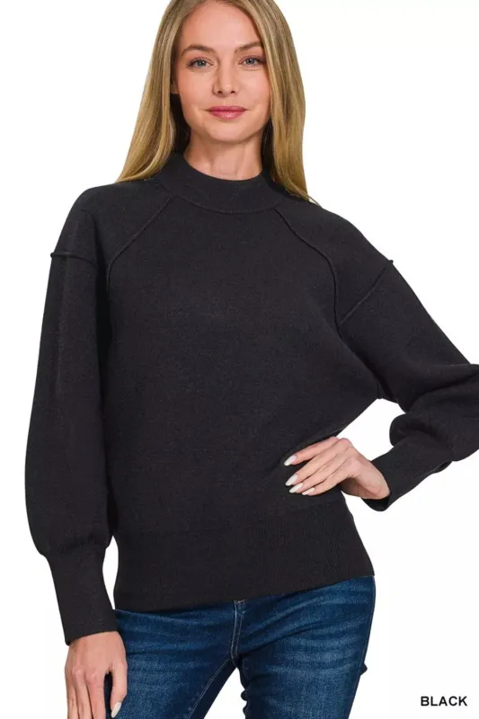 Zenana Viscose Mock Neck Exposed Seam Sweater sold by Charming Charlie