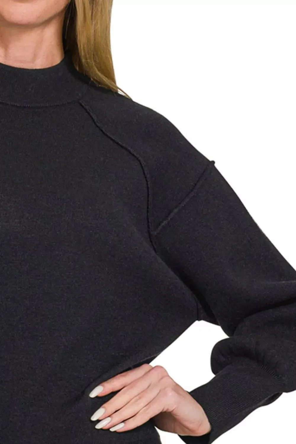 Zenana Viscose Mock Neck Exposed Seam Sweater sold by Charming Charlie product image thumbnail 2