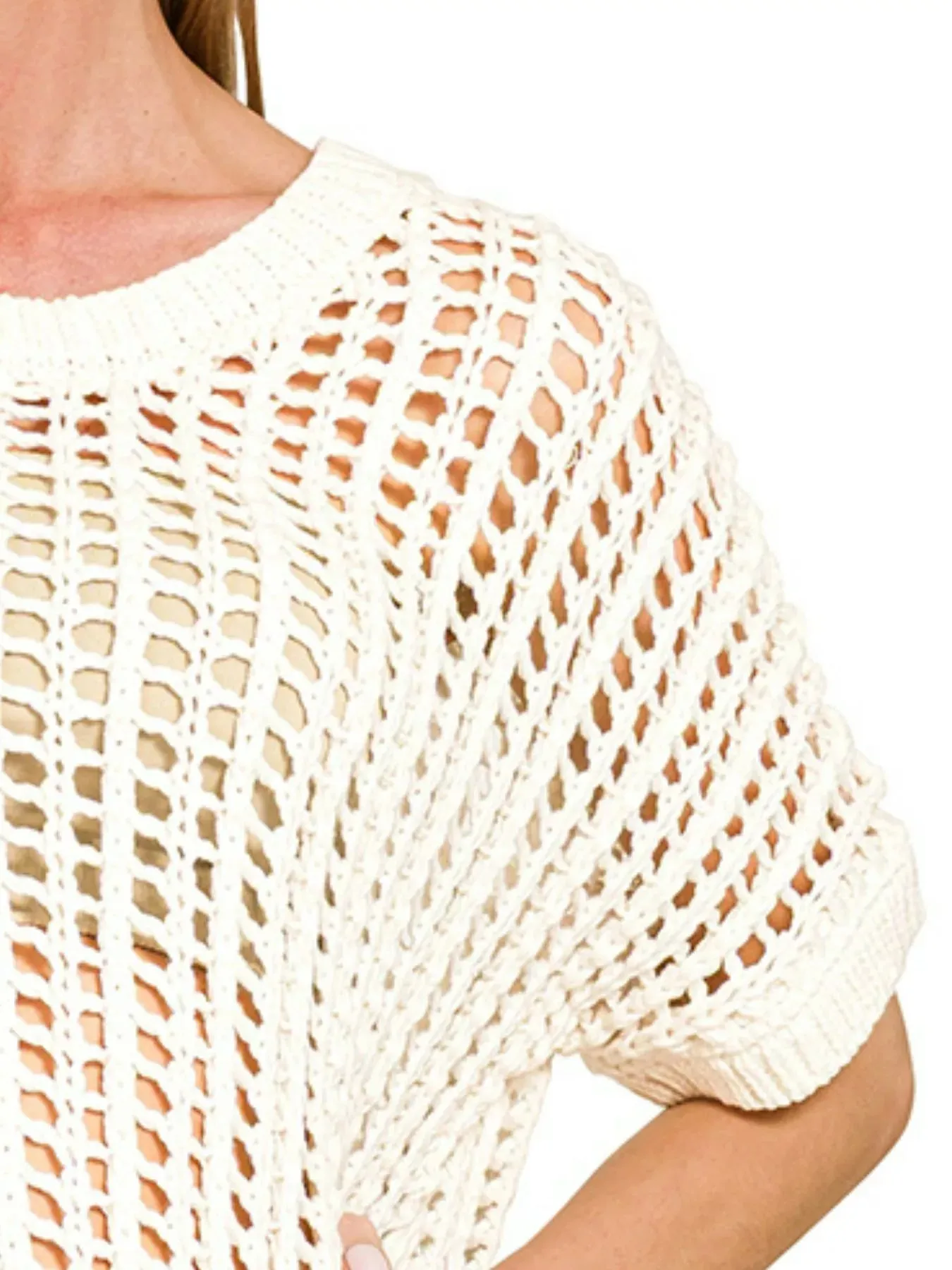 Zenana Fish Net Short Sleeve Crochet Knit Cover Up sold by Charming Charlie product image thumbnail 3