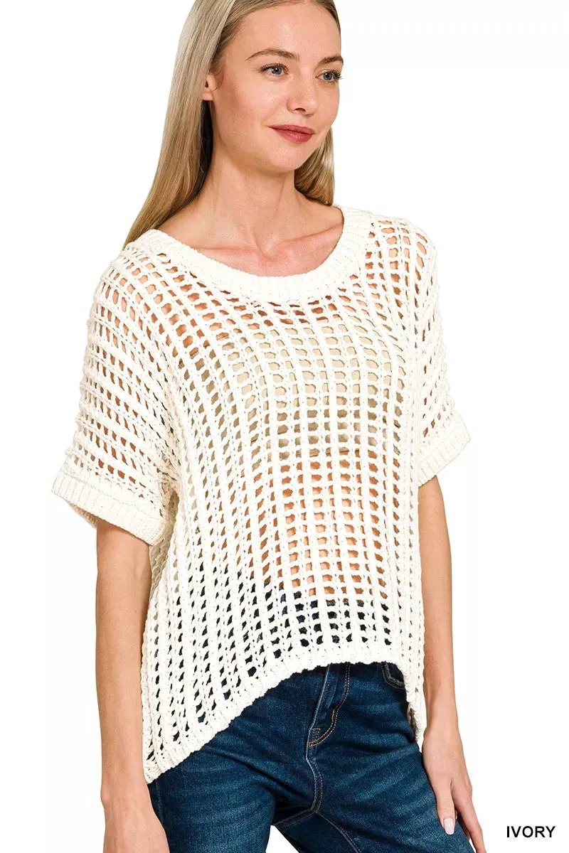 Zenana Fish Net Short Sleeve Crochet Knit Cover Up sold by Charming Charlie product image thumbnail 2