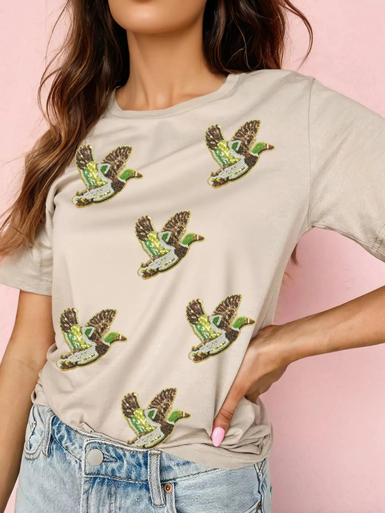 Flying Mallard Sequin Patched Short Sleeve Tee sold by Charming Charlie