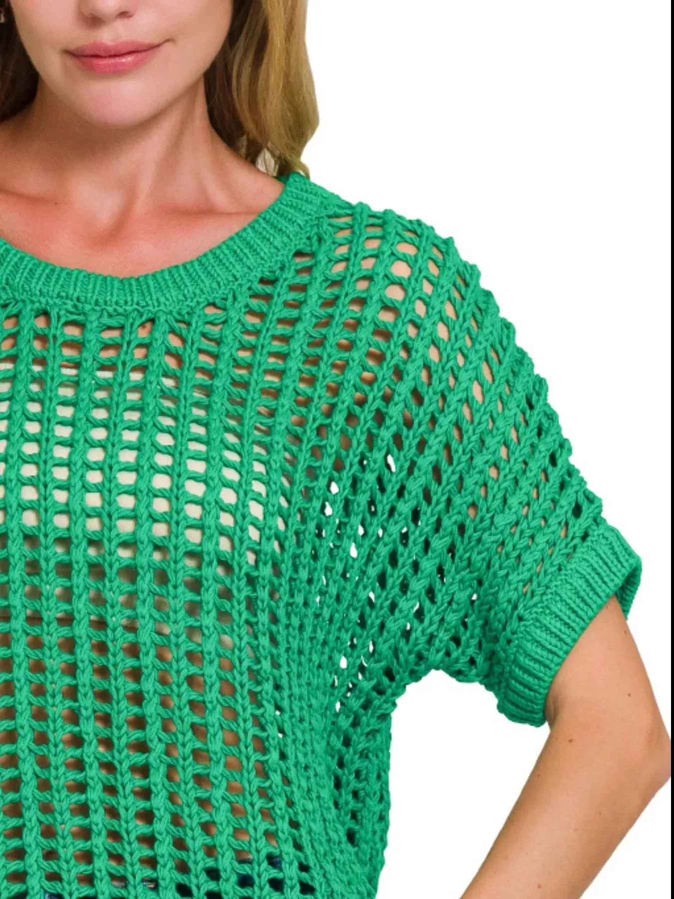 Zenana Fish Net Short Sleeve Crochet Knit Cover Up sold by Charming Charlie product image thumbnail 2