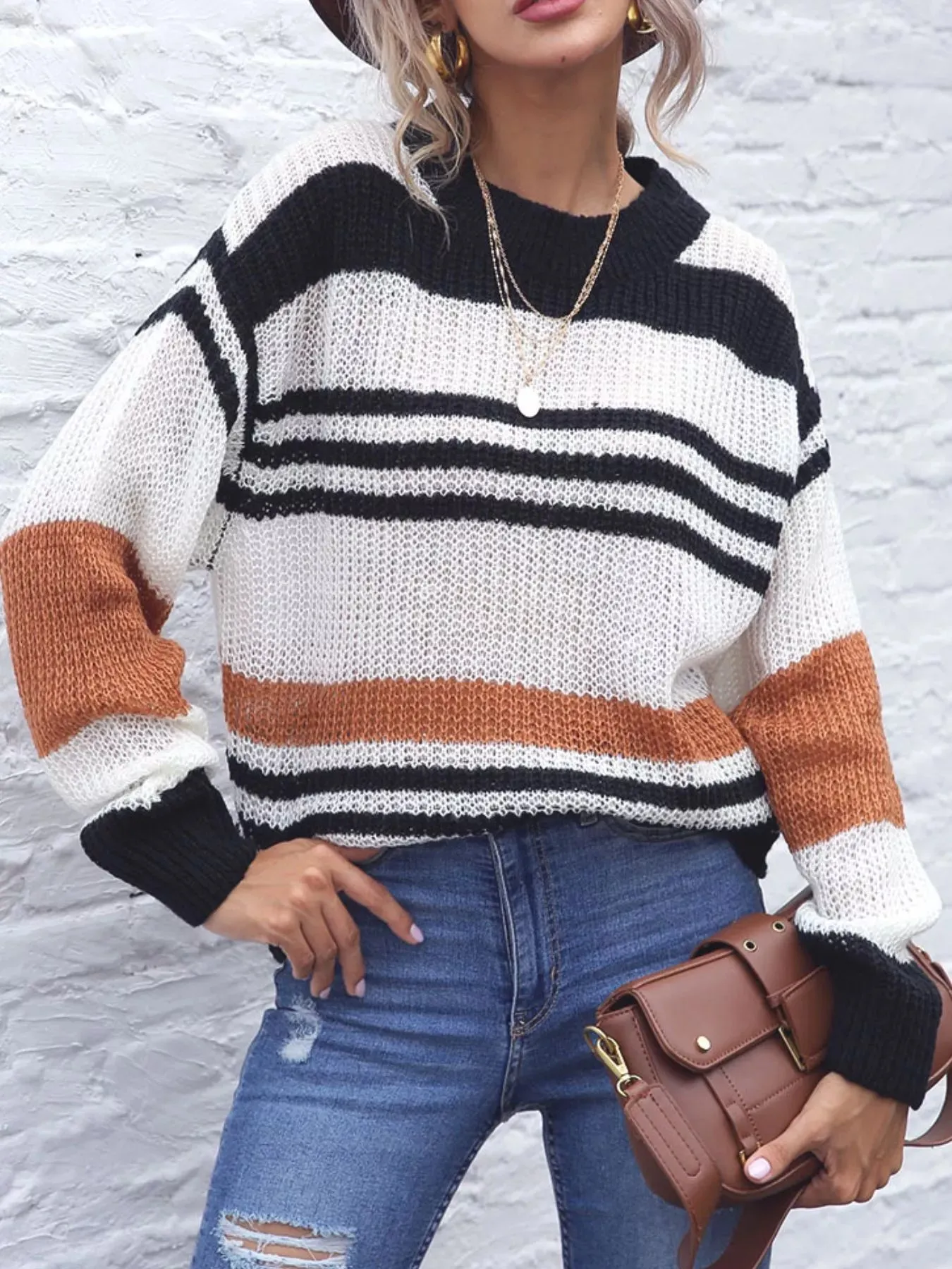Striped Round Neck Knit Sweaer sold by Charming Charlie product image thumbnail 3