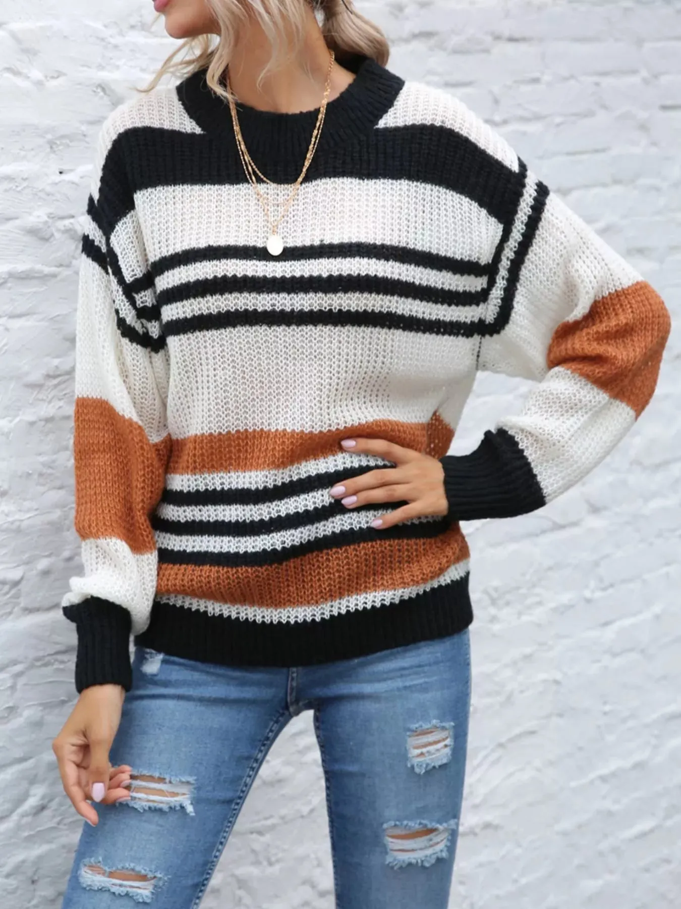 Striped Round Neck Knit Sweaer sold by Charming Charlie product image thumbnail 4