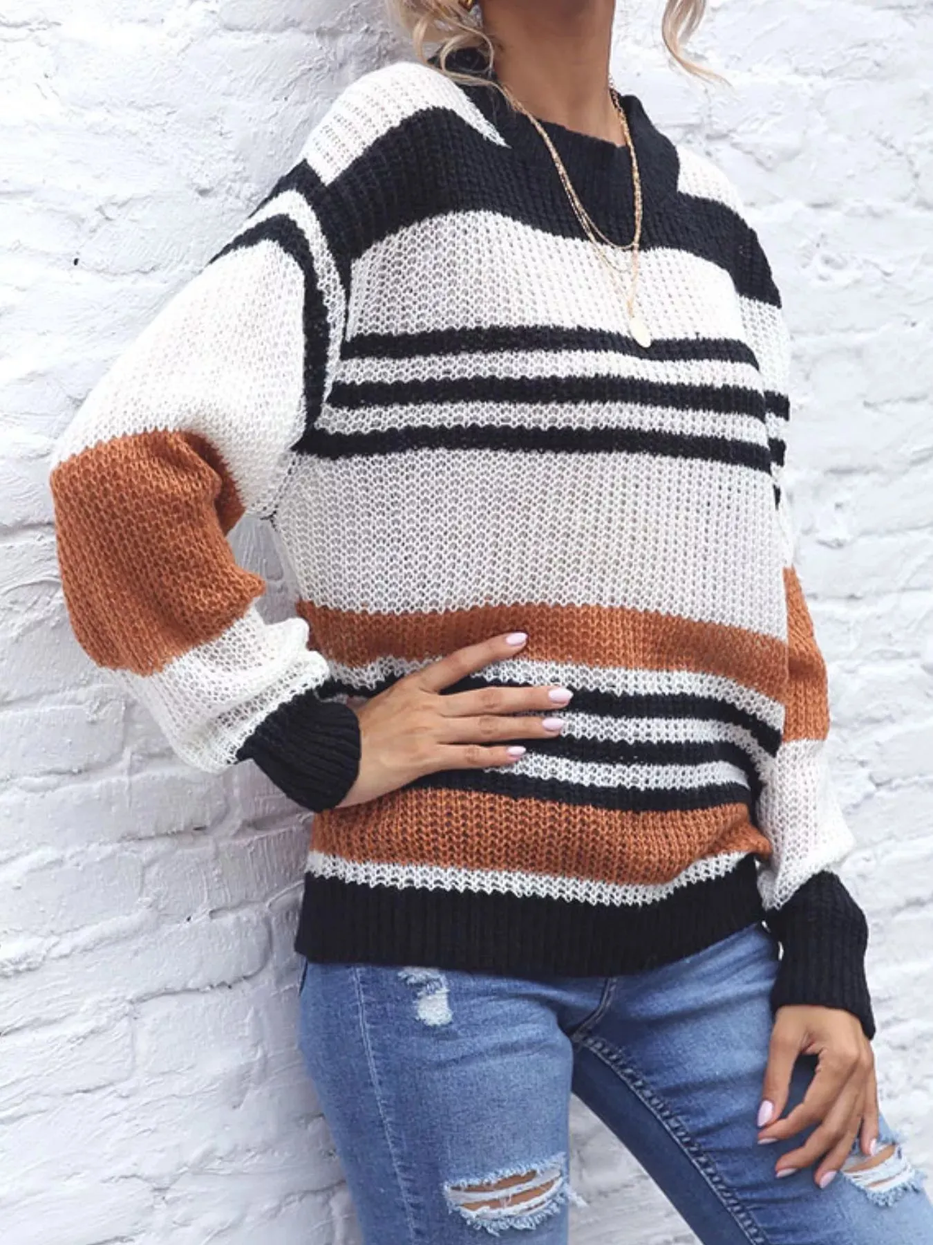 Striped Round Neck Knit Sweaer sold by Charming Charlie product image thumbnail 5