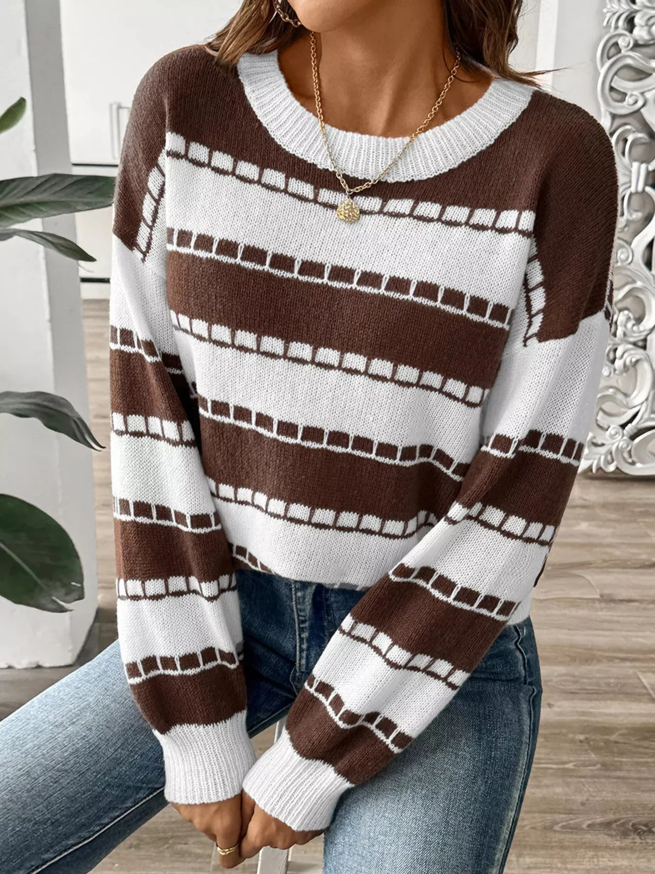 Striped Knit Dropped Shoulder Sweater sold by Charming Charlie product image thumbnail 4