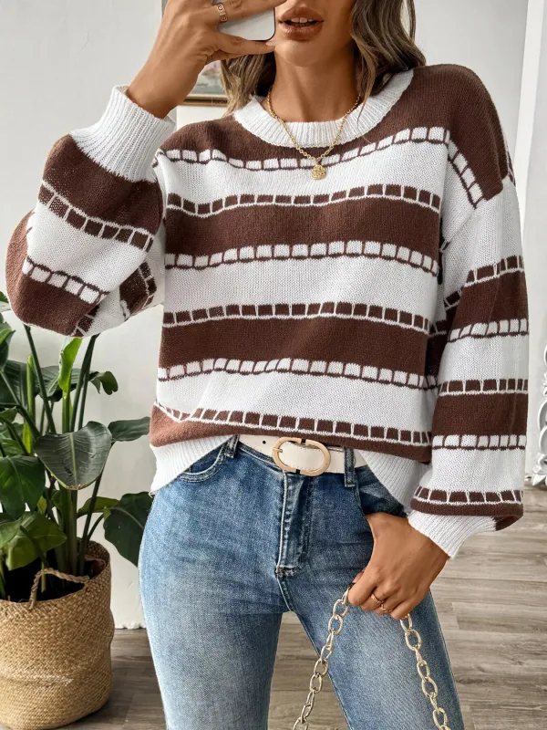 Striped Knit Dropped Shoulder Sweater sold by Charming Charlie