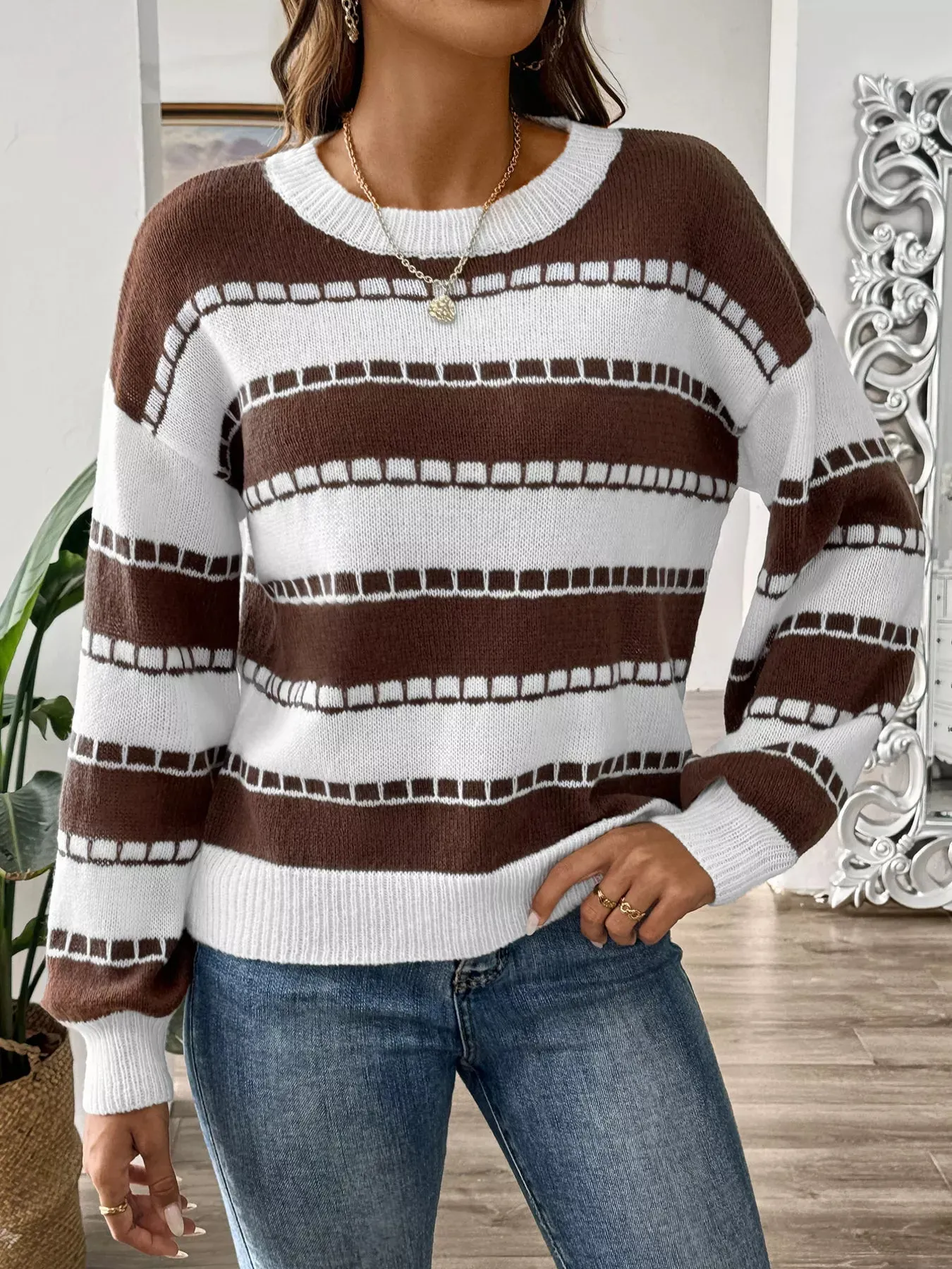 Striped Knit Dropped Shoulder Sweater sold by Charming Charlie product image thumbnail 5