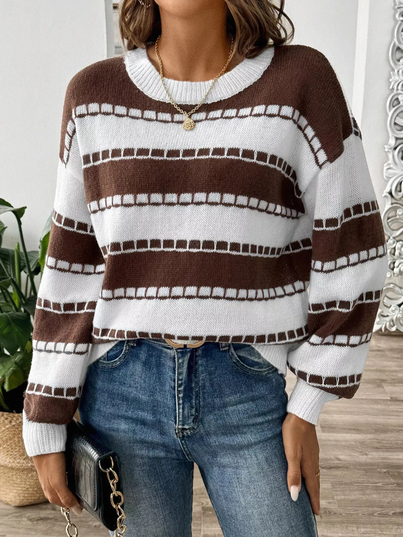 Striped Knit Dropped Shoulder Sweater sold by Charming Charlie product image thumbnail 2