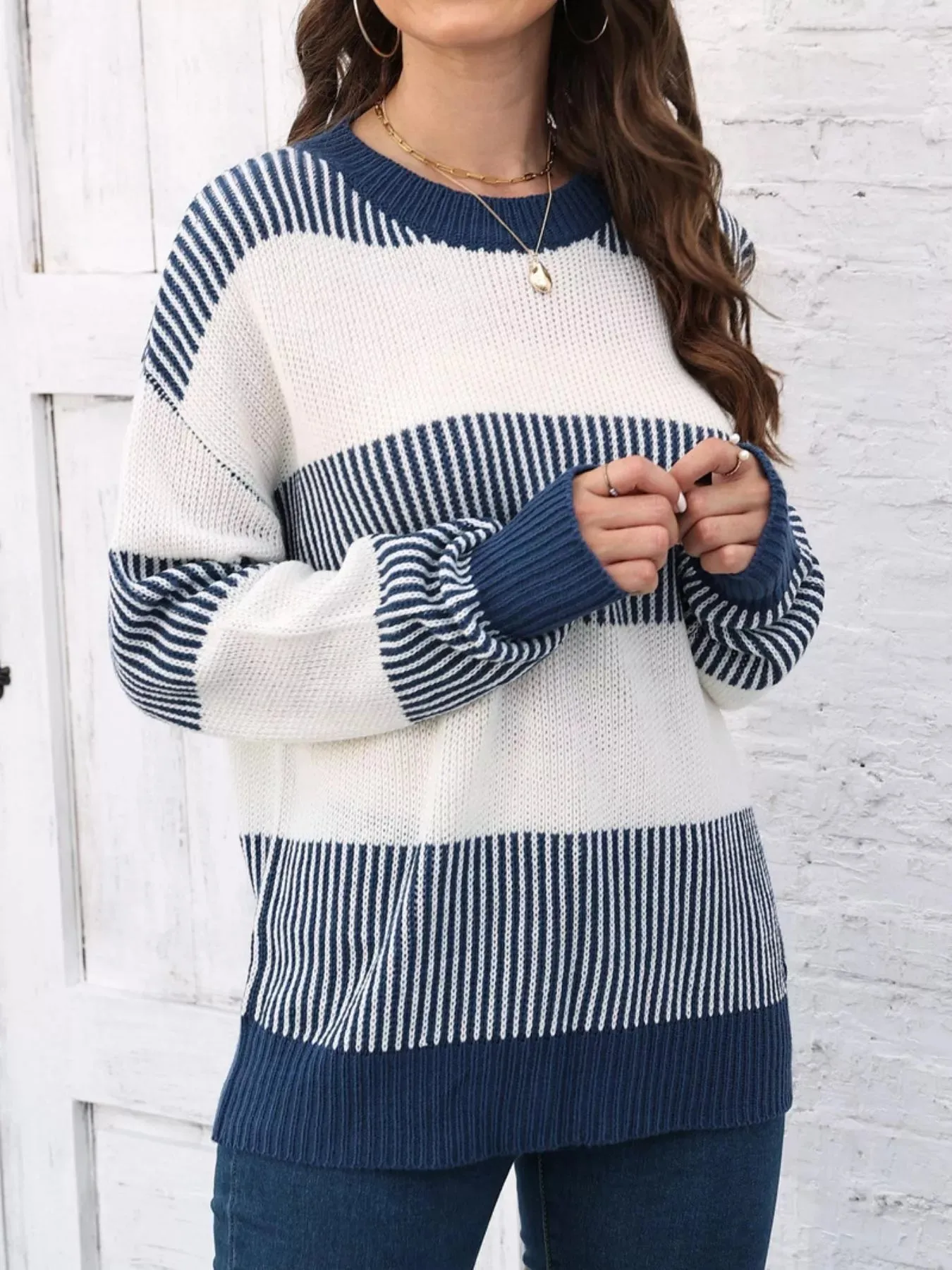 Full Size Color Block Dropped Shoulder Sweater Plus Size sold by Charming Charlie product image thumbnail 2
