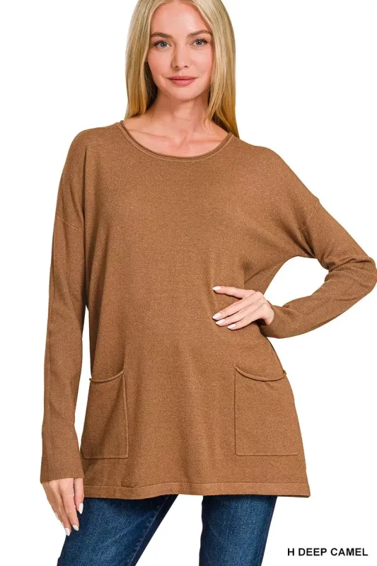 Zenana Viscose Long Sleeve Front Pockets Sweater sold by Charming Charlie