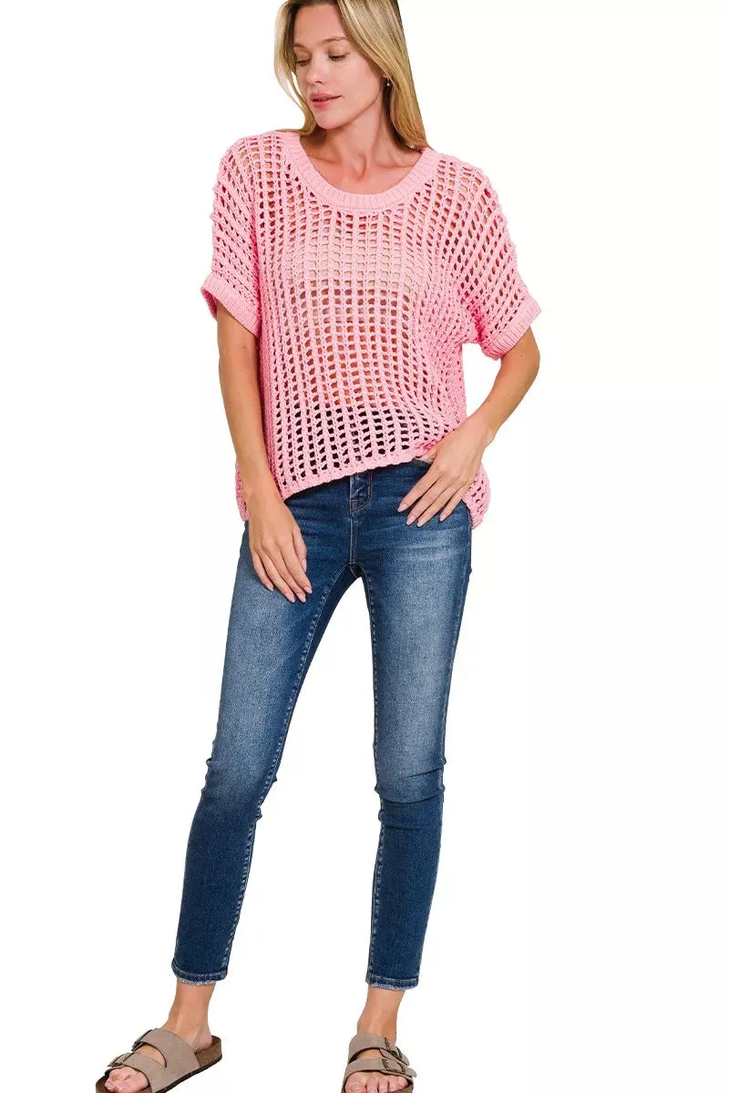 Zenana Fish Net Short Sleeve Crochet Knit Cover Up sold by Charming Charlie product image thumbnail 2