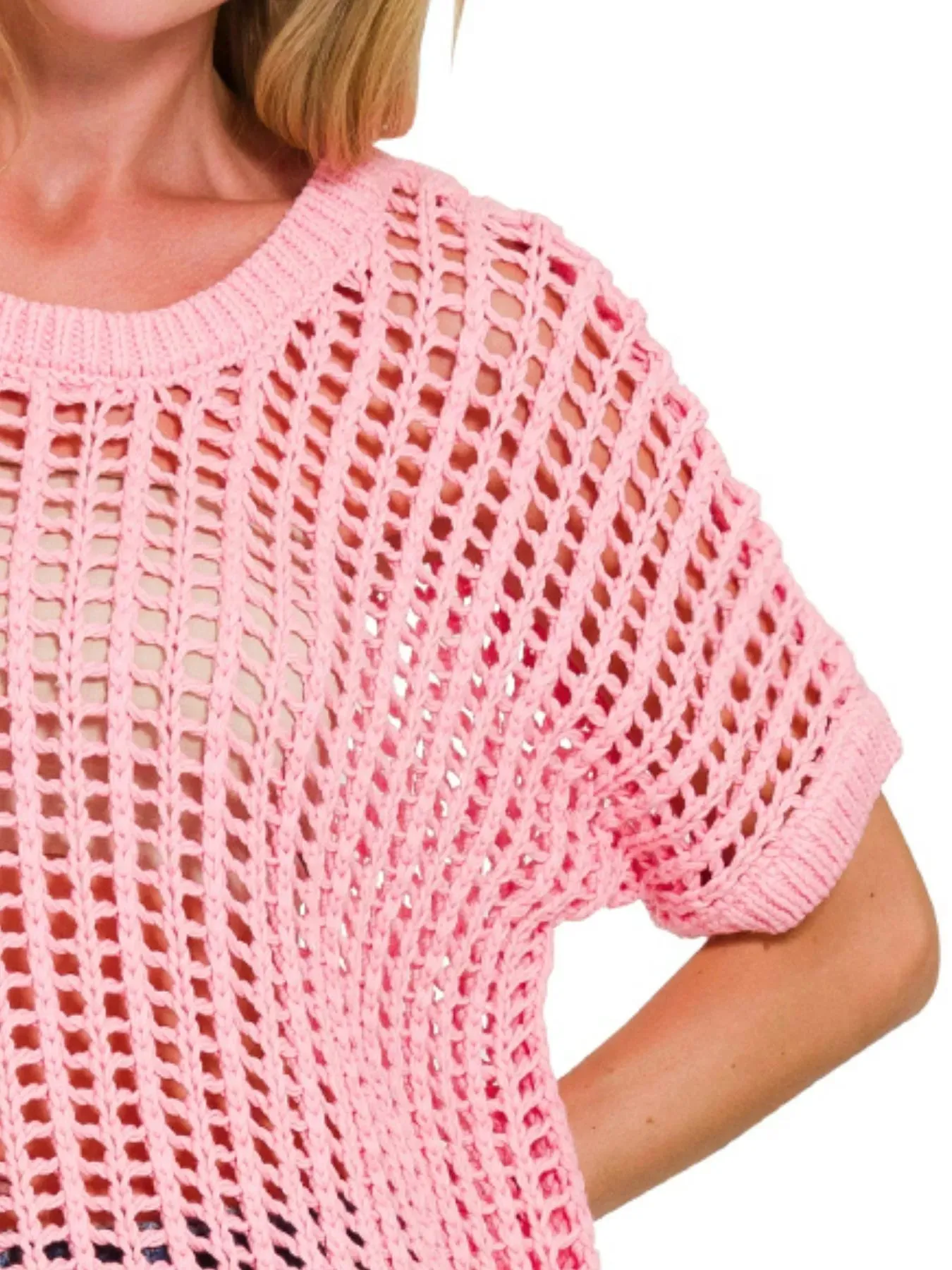 Zenana Fish Net Short Sleeve Crochet Knit Cover Up sold by Charming Charlie product image thumbnail 3
