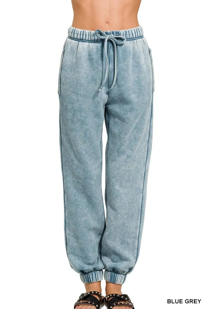 Zenana Acid Wash Fleece Sweatpants with Pockets sold by Charming Charlie