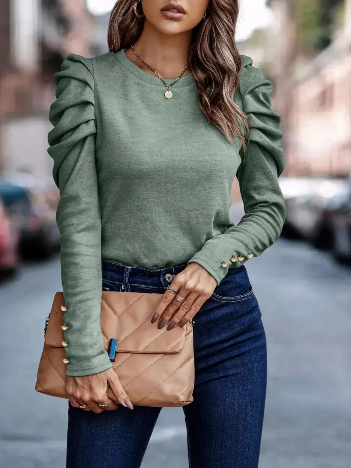 Puff Sleeve Round Neck T-Shirt sold by Charming Charlie product image thumbnail 4