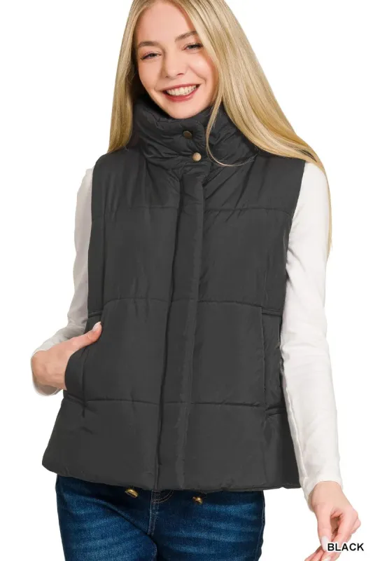 Zenana High Neck Zip-Up Vest Coat sold by Charming Charlie
