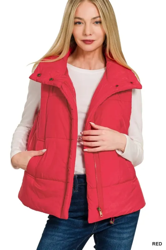Zenana High Neck Zip-Up Vest Coat sold by Charming Charlie