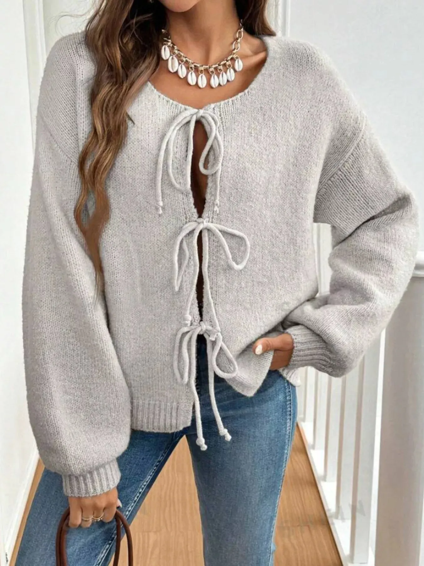 Tie-Front Long Sleeve Cardigan sold by Charming Charlie product image thumbnail 4