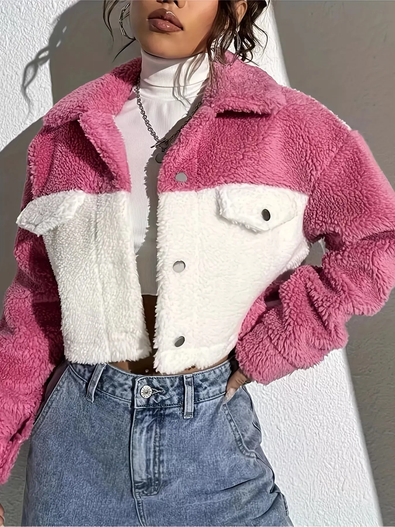 Two-Tone Plush Cropped Jacket sold by Charming Charlie product image thumbnail 4