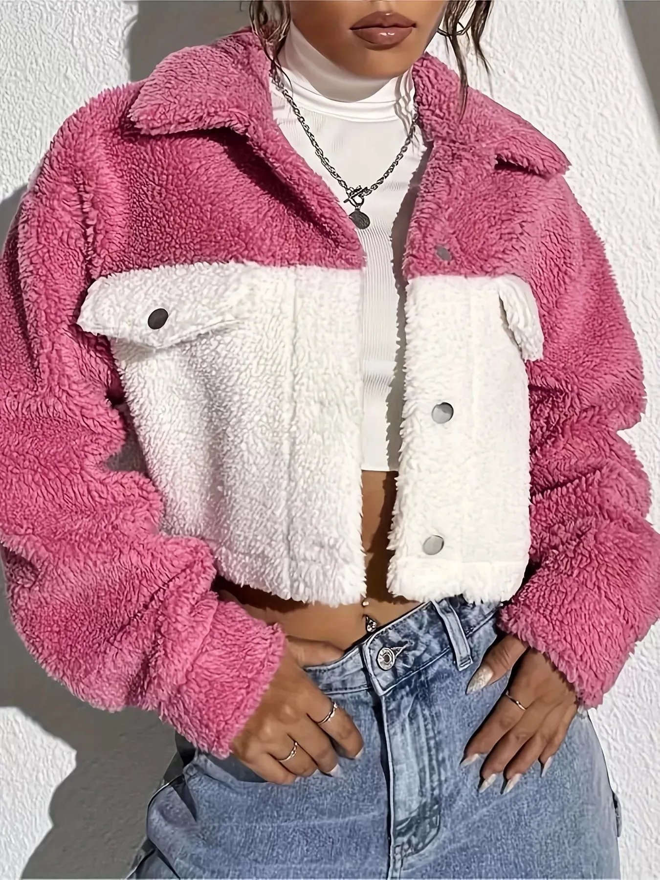 Two-Tone Plush Cropped Jacket sold by Charming Charlie