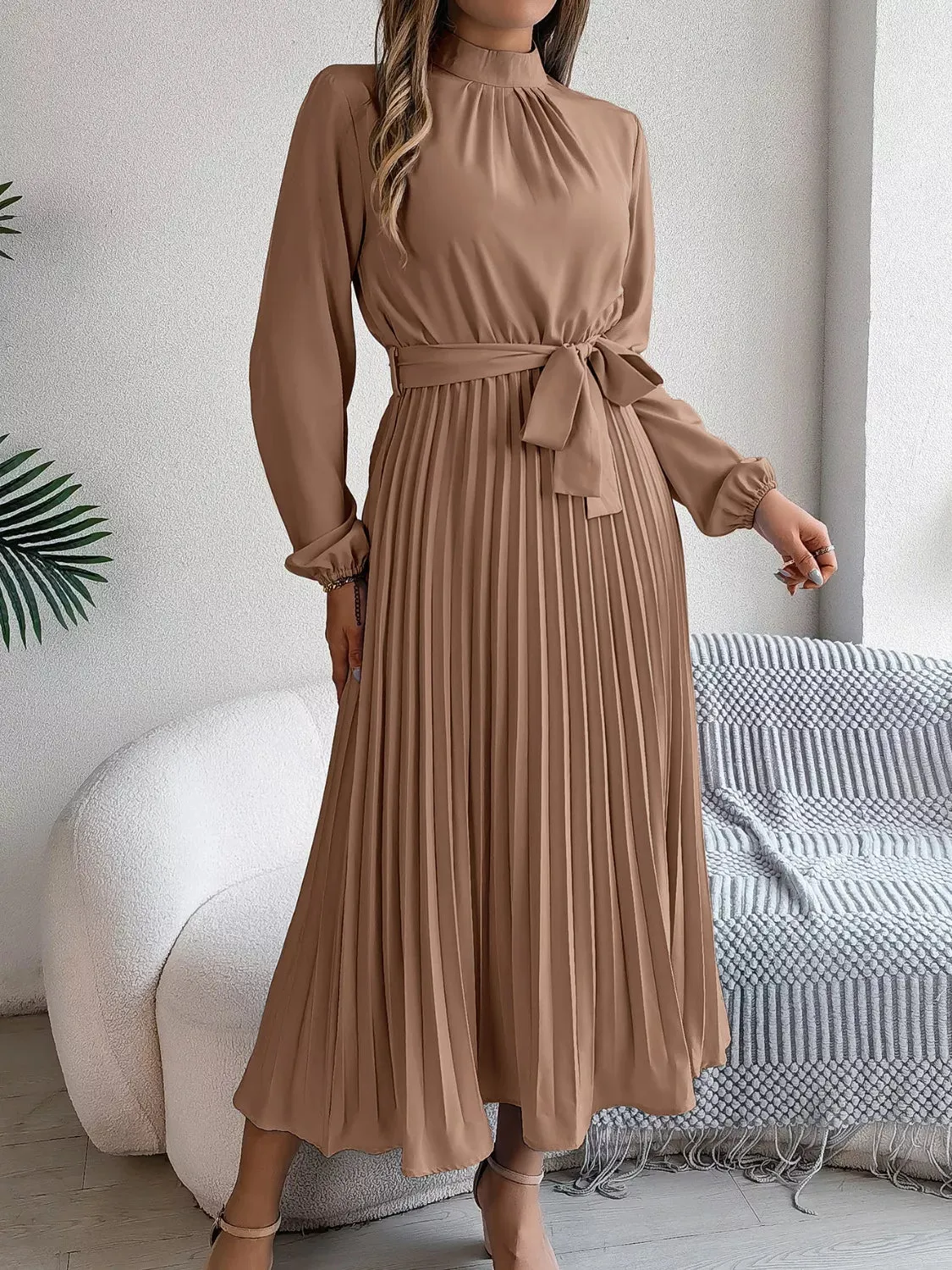 Mock Neck Pleated Midi Dress sold by Charming Charlie product image thumbnail 2