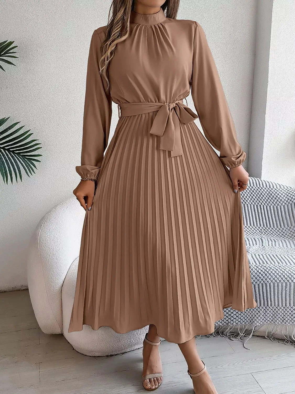 Mock Neck Pleated Midi Dress sold by Charming Charlie product image thumbnail 4